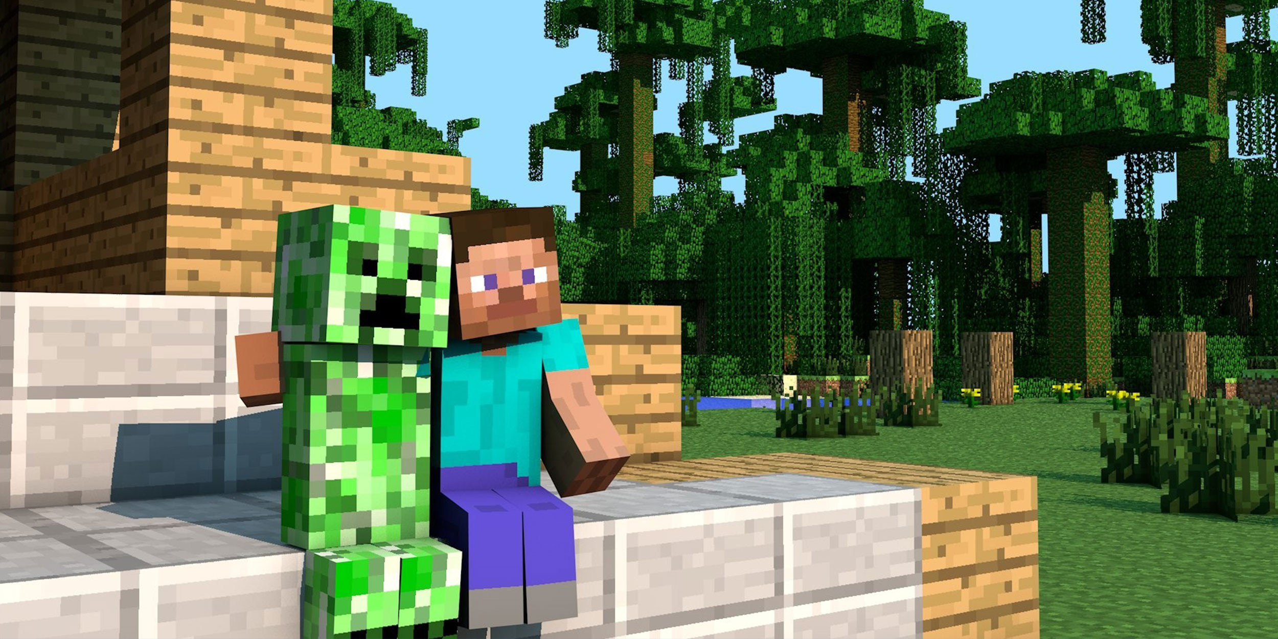 Minecraft — Стив и крипер в мире игры